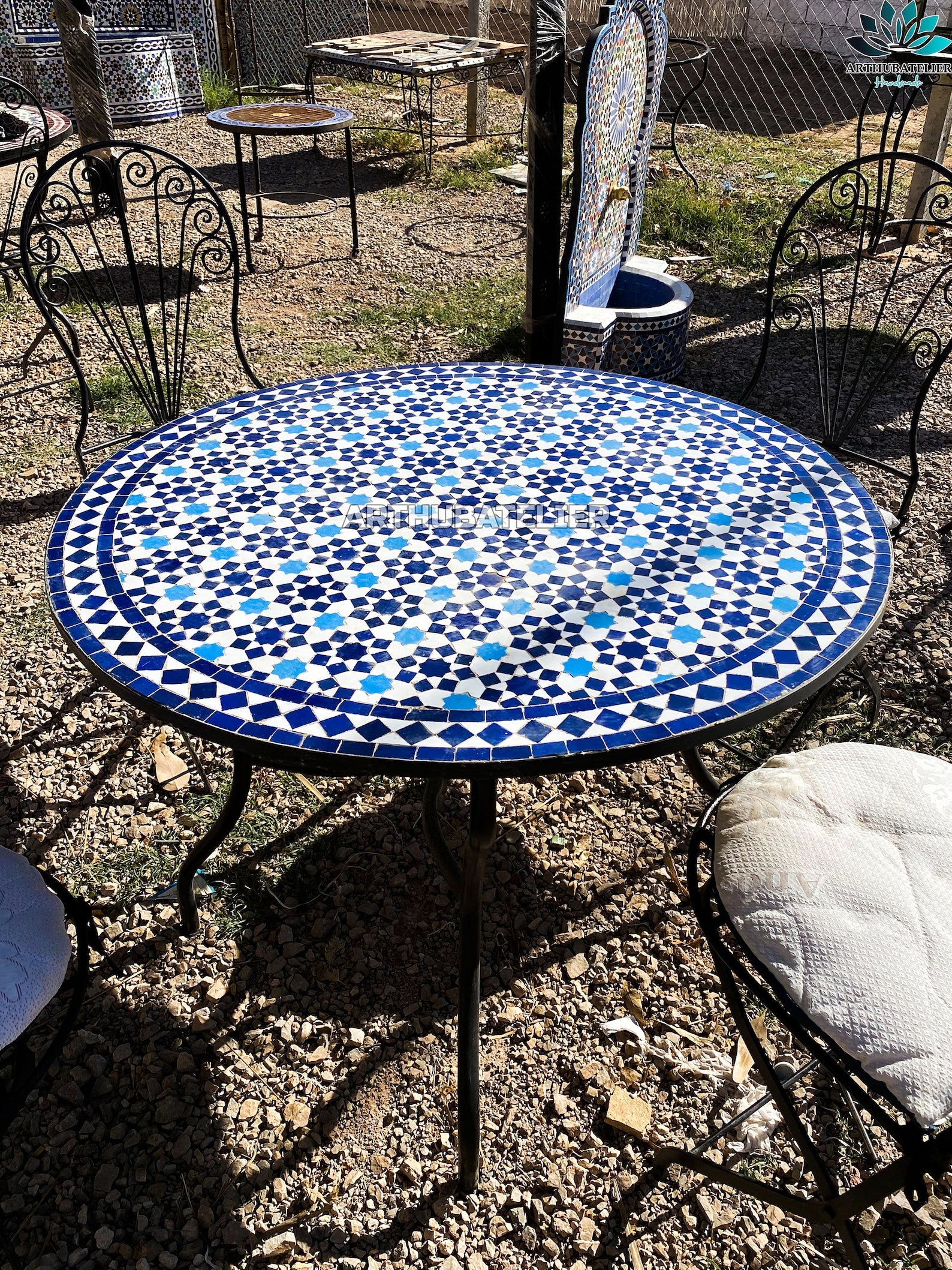 Blue mosaic garden table sale