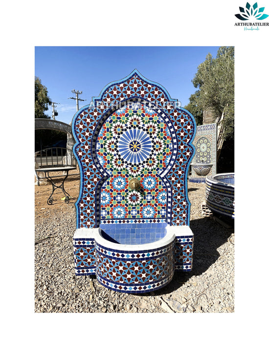 Mosaic Fountain Built with mid-century modern styling for garden 100% handcrafted, mosaic tile fountain for indoor and outdoor