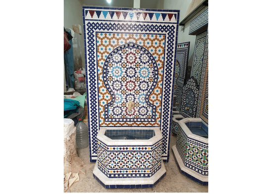 Fountain for garden ,Moorish mosaic tile fountain Mosaic Artwork, water inside fountain, Moroccan Mosaic Fountain, terrace Indoor Decor.