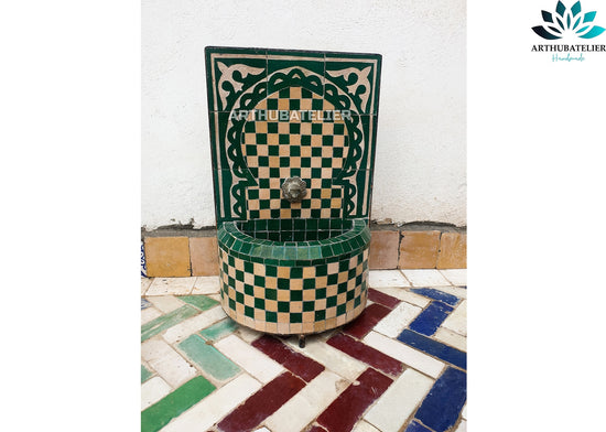 Fountain for garden art,Moorish mosaic tile fountain Mosaic Artwork, water inside fountain, Moroccan Mosaic Fountain, terrace Indoor Decor.