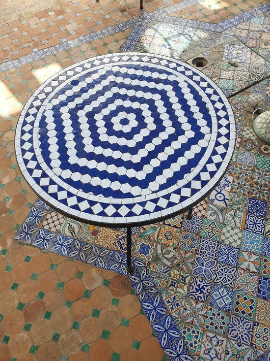 Mosaic Table for outdoor-indoor 100% handcrafted, round mosaic Table , Moroccan luxury tiles decor