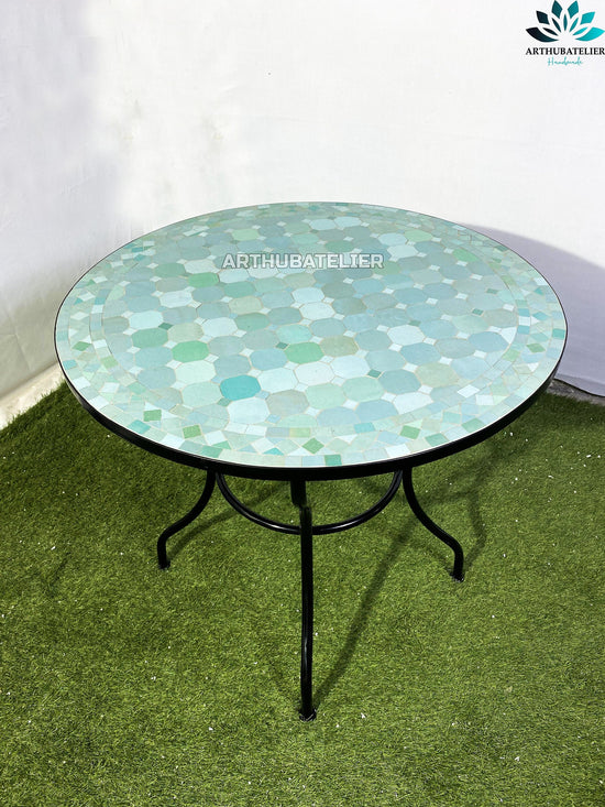table round made from mosaic for outdoor-indoor 100% handcrafted Moroccan tiles, Mid century Mosaic coffee table .