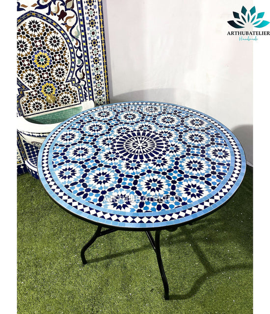 Dinning table 40" for outdoor and indoor made from mosaic tiles 100% handmade. Moroccan mosaic
