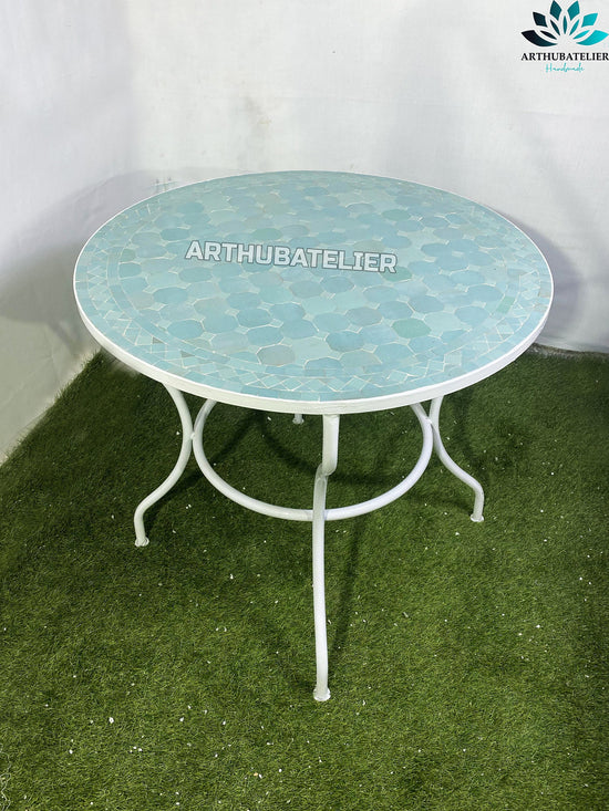 coffee table round made from mosaic for outdoor-indoor 100% handcrafted Moroccan tiles, Mid century Mosaic coffee table .