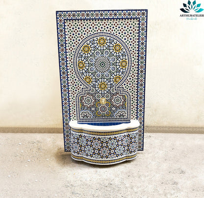 Large mosaic fountain 87"/48" for Outdoor Indoor built with Mid Century modern styling, big Fountain water Moroccan and Andalusia design