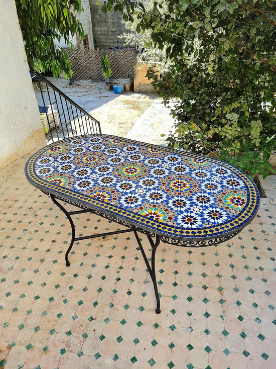 CUSTOMIZABLE Oval Mosaic Table - Crafts Mosaic Table - Mosaic Table Art - Mid Century Zellige Table - Handmade For Outdoor & Indoor - GIFT 2nd Color