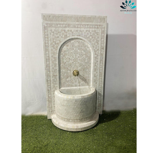 Custom Mosaic Fountain white for Outdoor and Indoor, Mid Century Fountain water inside, Moroccan Mosaic Fountain