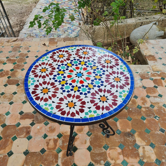Handmade Outdoor Coffee Table - Complicated Mosaic Pattern Table - Bistro Mosaic Table - Zellige Mosaic Table - Handmade Mosaic Art
