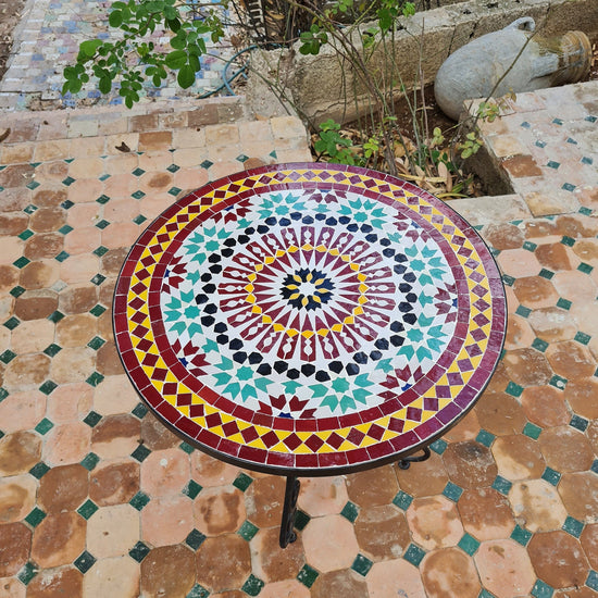 Handmade Outdoor Coffee Table - Complicated Mosaic Pattern Table - Bistro Mosaic Table - Zellige Mosaic Table - Handmade Mosaic Art