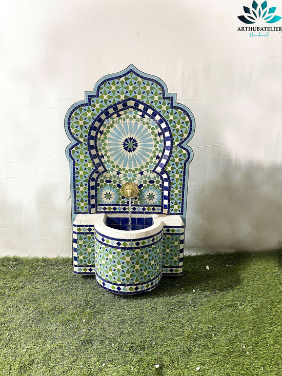 Mosaic Fountain for Outdoor and Indoor, Mid Century Fountain water inside, Garden Moroccan Mosaic Fountain