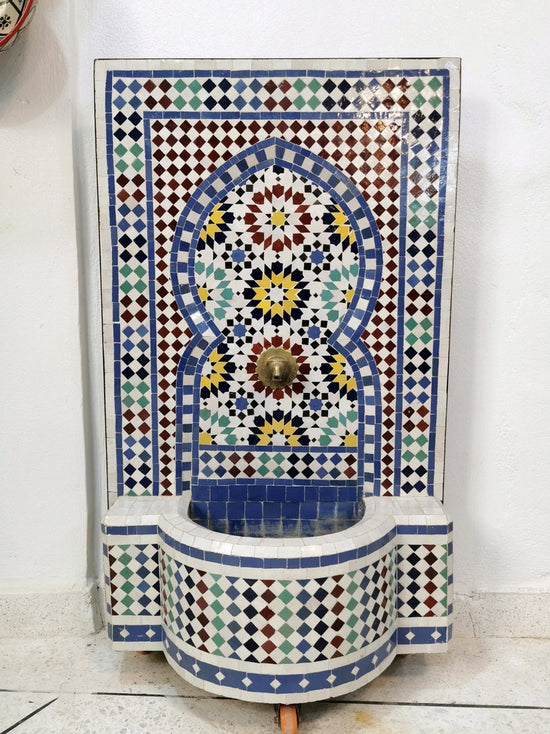 Huge Garden Patio Rustic Outdoor Wall Water Fountain - Outdoor Indoor Mid Century Fountain - Mosaic Artwork - Handmade Wall Fixable Fountain