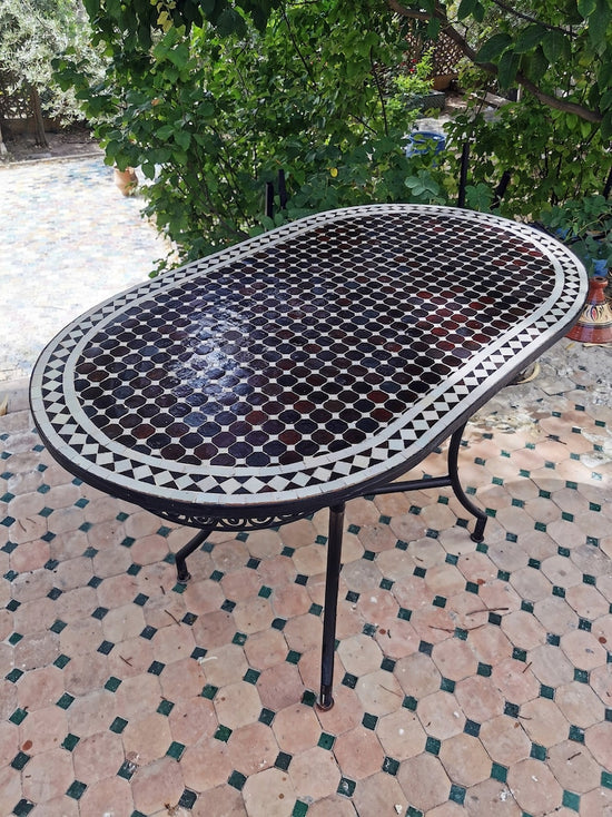 CUSTOMIZABLE Oval Mosaic Table - Crafts Mosaic Table - Mosaic Table Art - Mid Century Zellije Table - Handmade For Outdoor & Indoor - GIFT 2nd Colour
