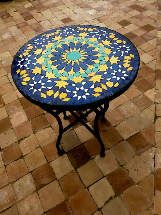 CUSTOMIZABLE Mosaic Table blue and yellow for outdoor-indoor coffee Table 100% handcrafted round mosaic Table