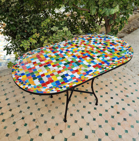 CUSTOMIZABLE Rainbow Oval Mosaic Table - Crafts Mosaic Table - Mid Century Zellije Table - Dining Table For Outdoor & Indoor - GIFT