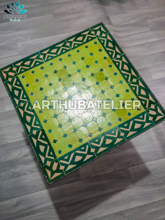 Mosaic table square green colors for outdoor and Indoor 100% handcrafted , Mid century mosaic home Decor