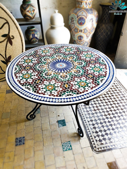 Table round made from mosaic and tiles 100% Handcrafted It for outdoor and indoor, Mosaic table works for beach house too