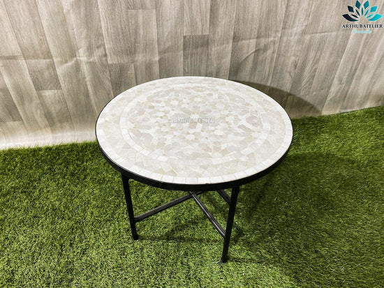 Mosaic table White for outdoor and indoor 100% handcrafted Moroccan tiles, Mid century Mosaic waterproof CUSTOMIZABLE colors and Pattern