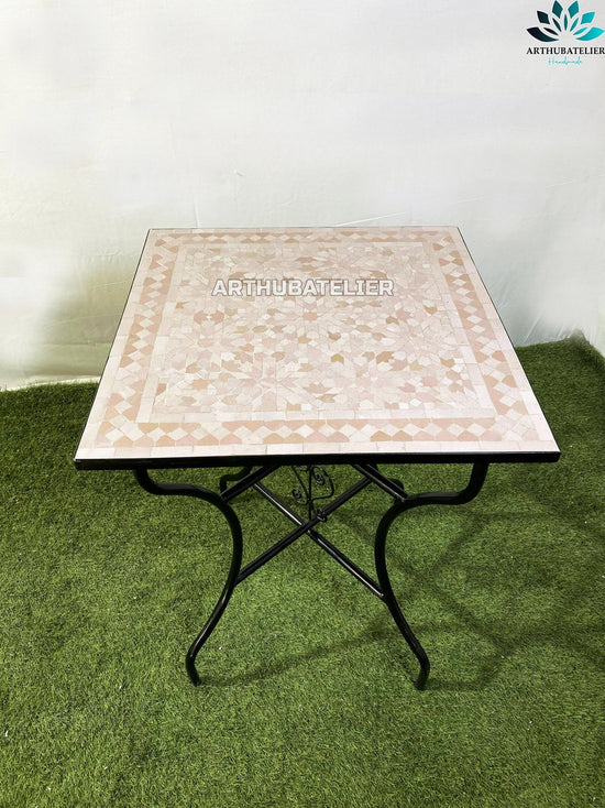 Mosaic table Square rose pink 100% handcrafted for indoor and outdoor, CUTOMIZABLE colors and pattern, Built with mid-century modern styling