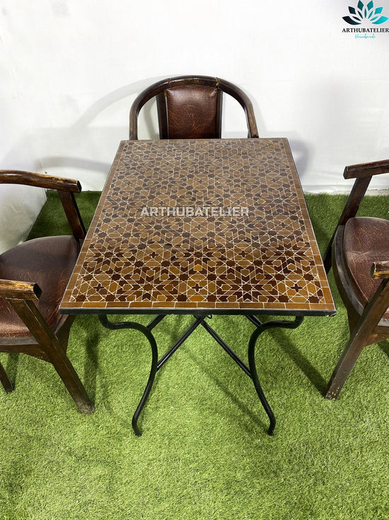 Patio table made from mosaic tiles 100% Handcrafted for indoor and outdoor Built with mid-century modern styling