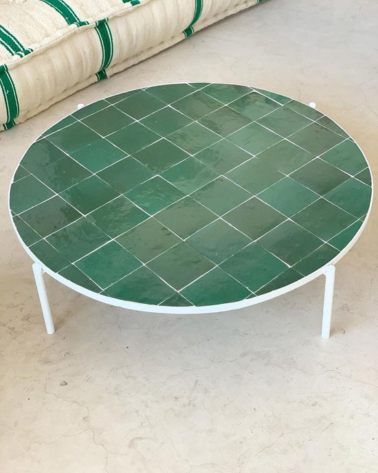 CUSTOM Emerald Green Mosaic Table - Mosaic Table 3 Natural Shades Green Zellige Table - Low Handcrafted Mid Century Modern Table - 8" Height
