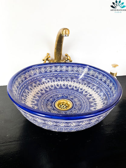 Blue ceramic sink counter top basin hand painted entryway, Luxury sink bowel .bathroom ceramic washbasin, Custom handmade basin