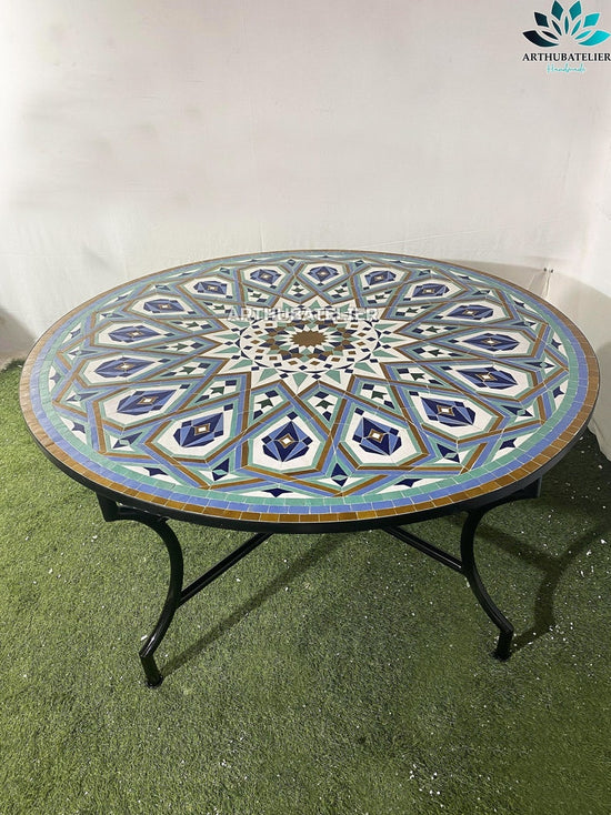 Large mosaic dining table round for outdoor and indoor 100% handcrafted mandala design