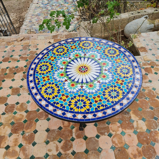 Handmade Outdoor Coffee Table - Complicated Mosaic Pattern Table - Bistro Mosaic Table - Zellige Mosaic Table - Handmade Mosaic Art