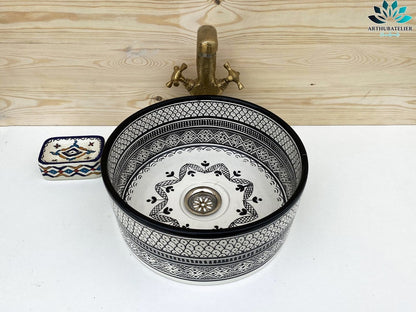 Bathroom vessel sink made from ceramic 100% handmade hand painted, ceramic sink decor built with mid century modern styling