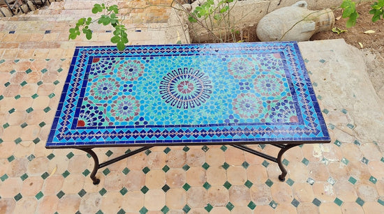 Custom Rectangular Mosaic Table - Crafts Zellige Mosaic Table - Table Art - Mid Century Zellije Table - Handmade For Outdoor & Indoor - GIFT 3rd Colour