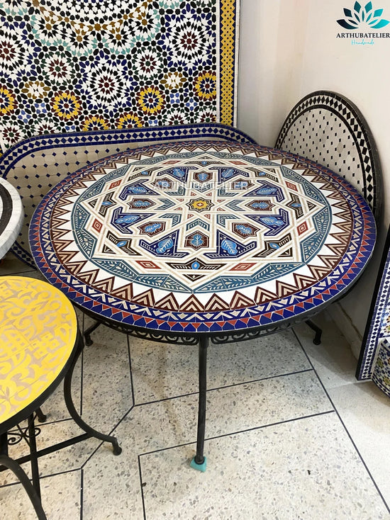 large Mosaic table 100% handcrafted tiles for outdoor and indoor Round, CUSTOMIZABLE colors and Pattern, Mid century Mosaic crafts