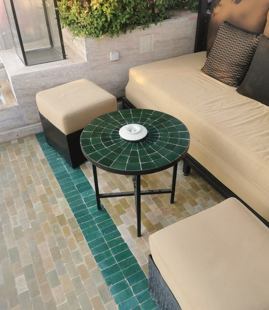 CUSTOMIZABLE Emerald Green Mosaic Table - Mosaic Table Art - Outdoor Zellije Table