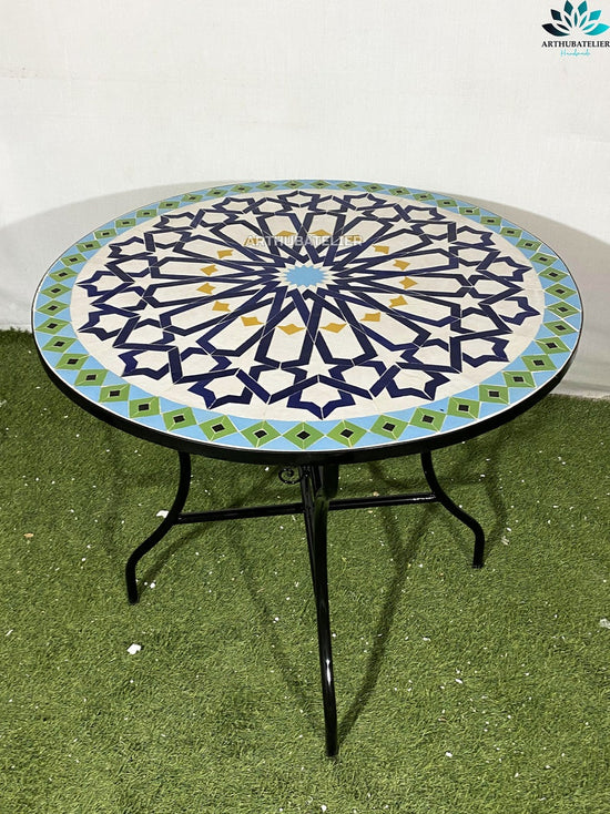 table made from Mosaic 100% handcrafted tiles for outdoor and indoor Round, CUSTOMIZABLE colors and Pattern, Mid century Mosaic crafts